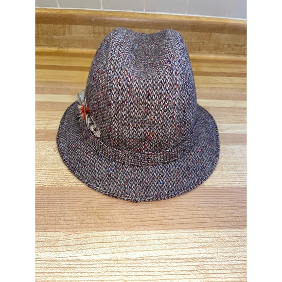 Brown Tweed Feather Fedora - Picture 3 of 6